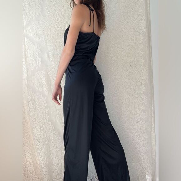 Vintage 70s Union Made Black Disco Jumpsuit Adjustable Straps Zip Back - Picture 14 of 14